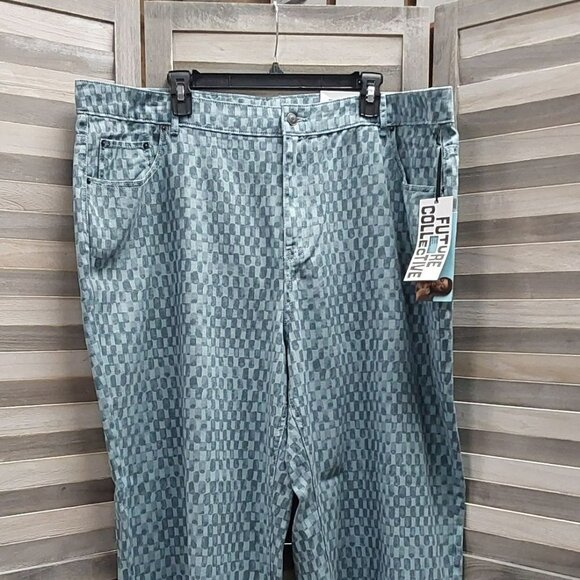 Women's Straight Leg Checkered Denim Pant | Future Collective | 2 - Picture 5 of 13